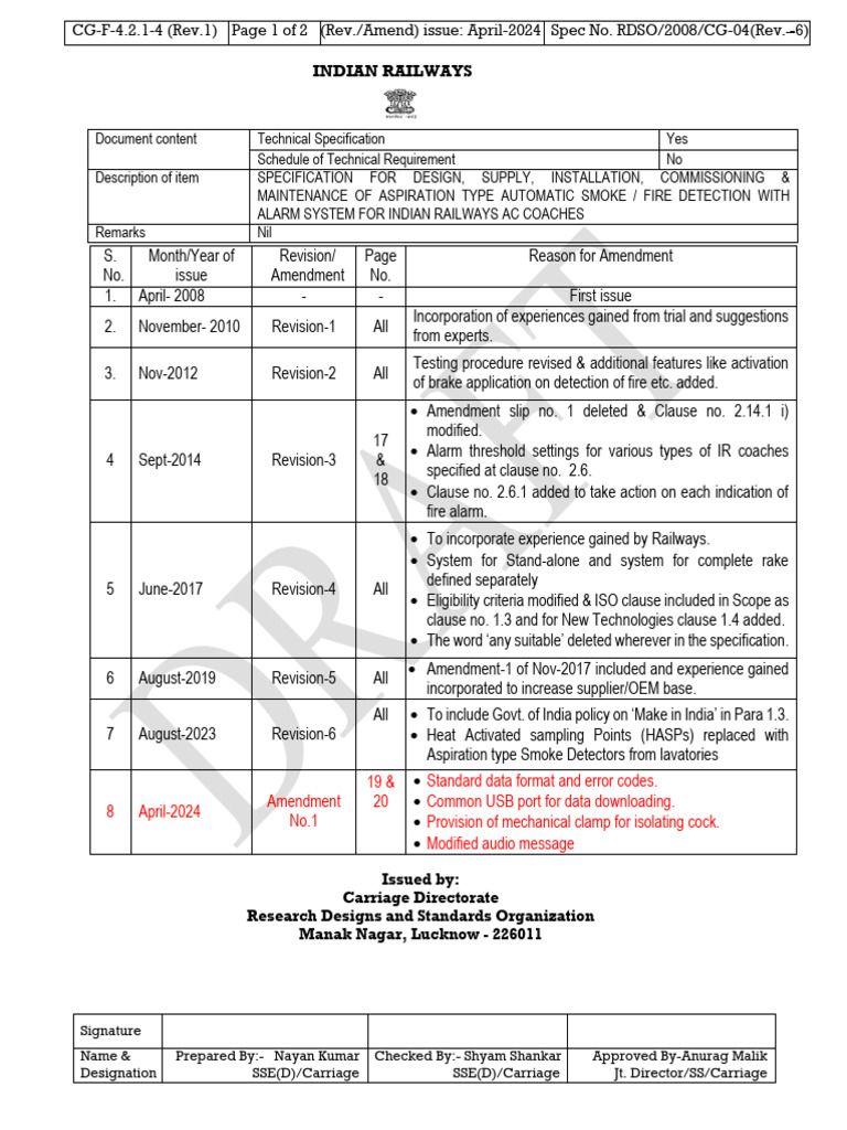 RDSO Specification for Smoke Detection | PDF | Specification (Technical ...