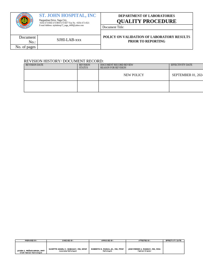 Sjhi-Lab-Validation of Lab Results | PDF