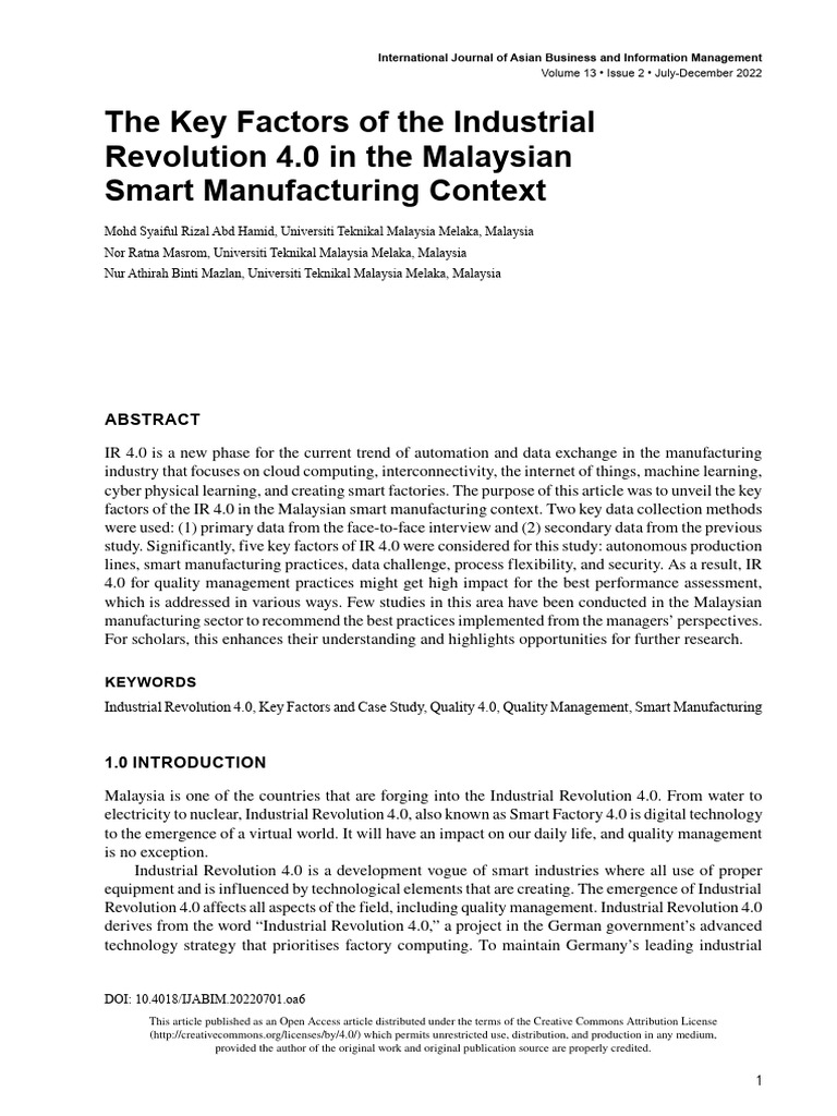 2022 the key factors of the industrial revolution 40 in the malaysian