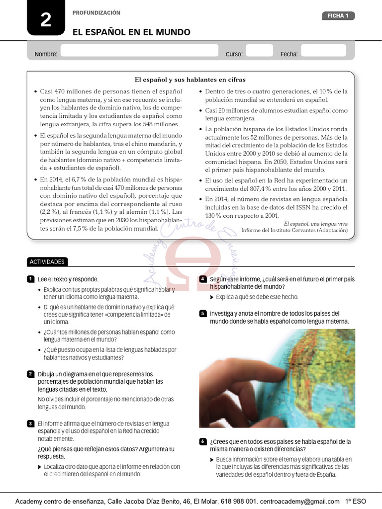 El Español en El Mundo | PDF | Lengua española | Estudios de idiomas ...