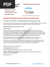 Coditas Recruitment Drive - 2025 Batch - VibrantMinds Technolgies