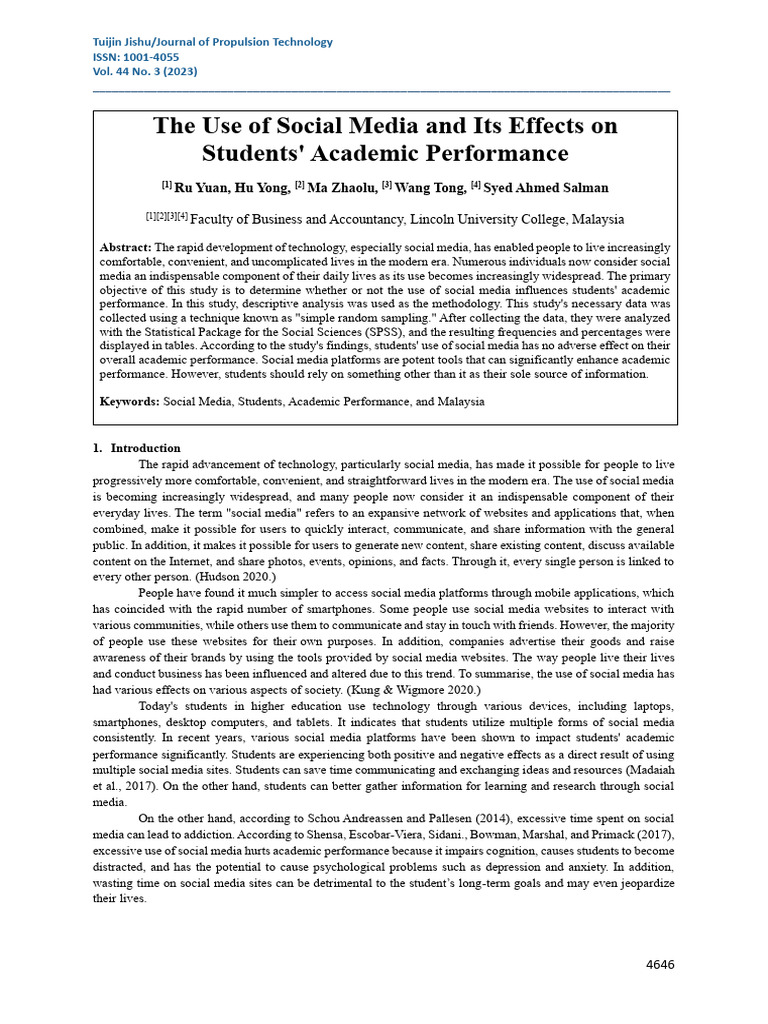The Use of Social Media and Its Effects On Students' Academic ...