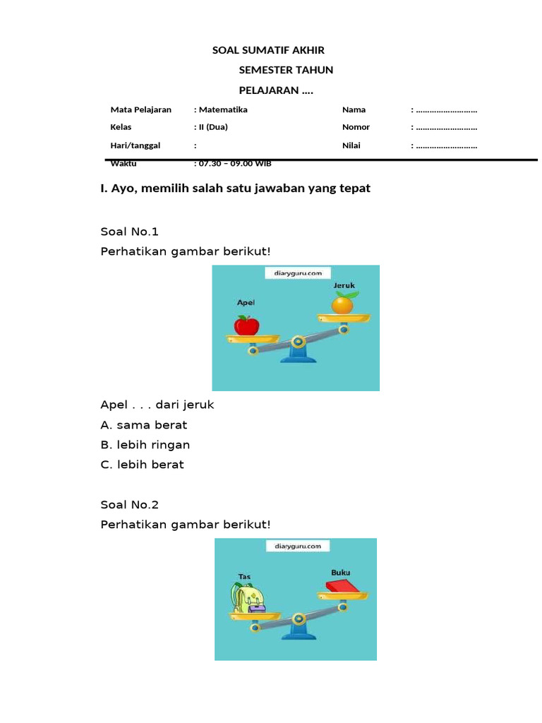 Soal sas 2 matematika 1 pdf