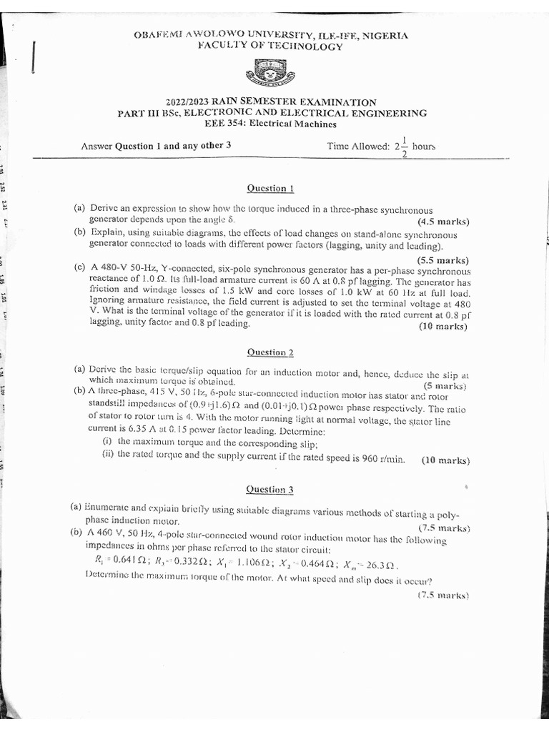 EEE354 Exam Question | PDF