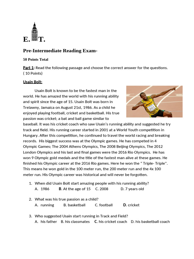 New L3 Reading Exam - Bold Answer Key | PDF