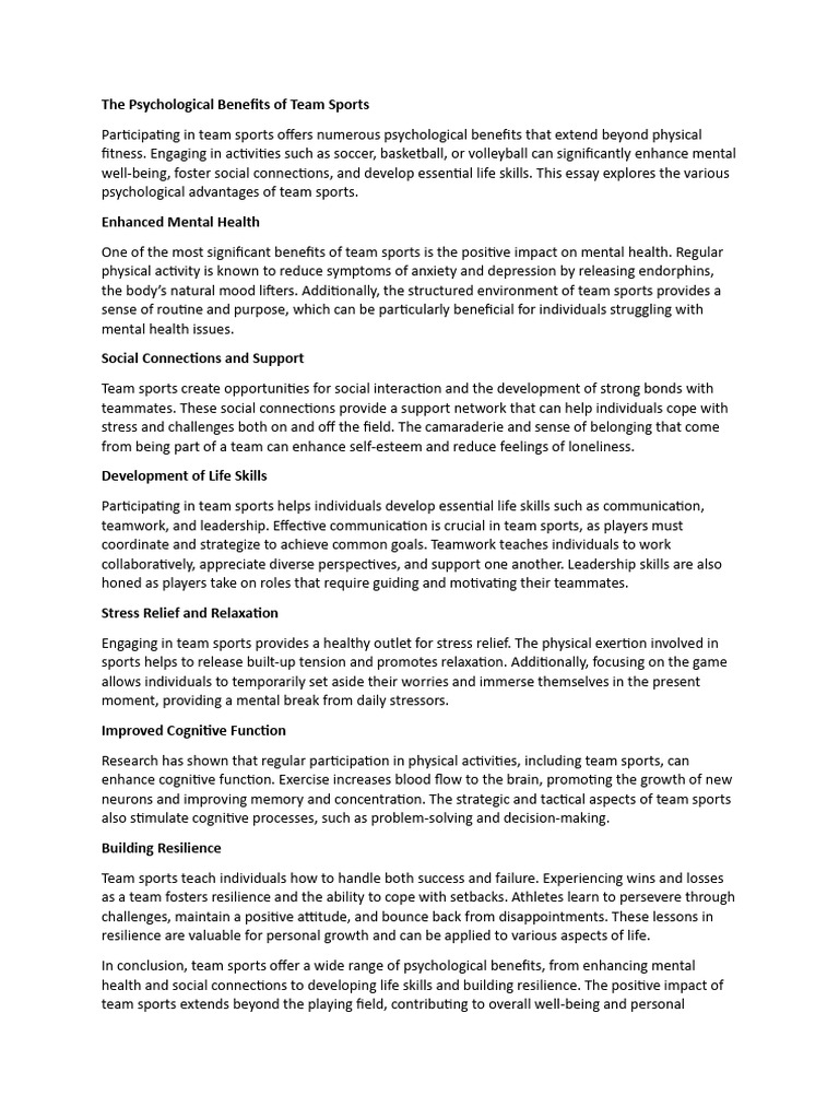 The Psychological Benefits of Team Sports | PDF