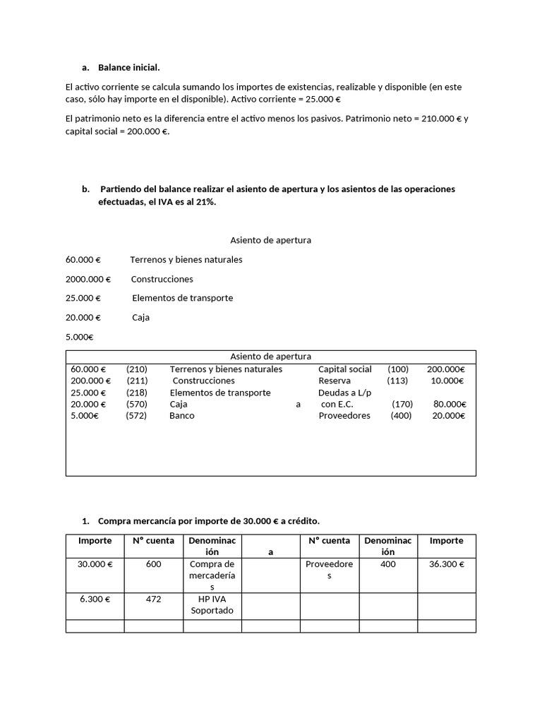 Balance Inicial | PDF