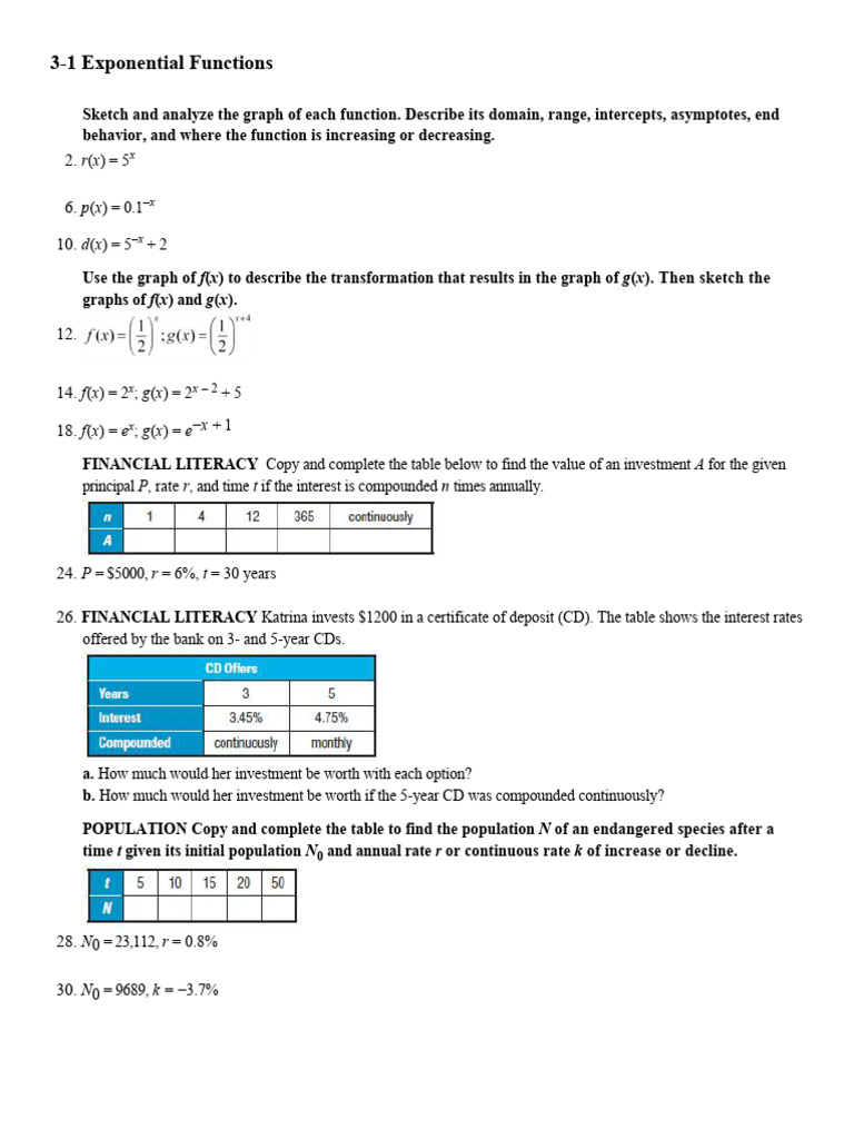 3-1 Exponential Functions: F X G X F X G X | PDF