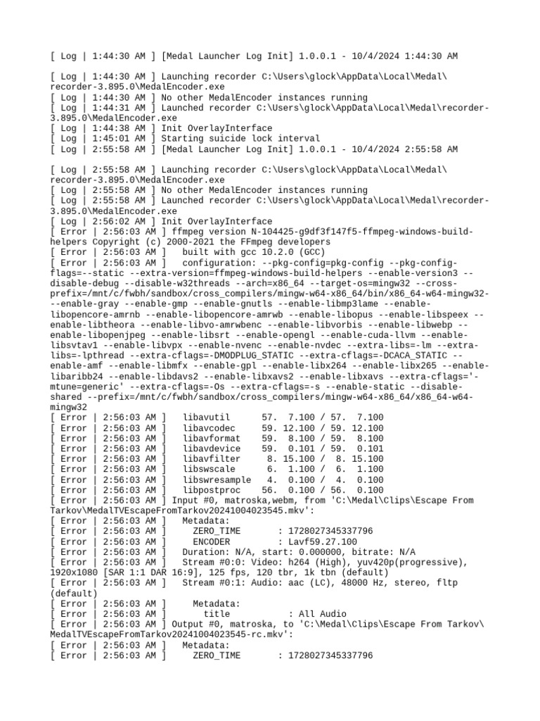 Medal Launcher Log 20241004 | PDF