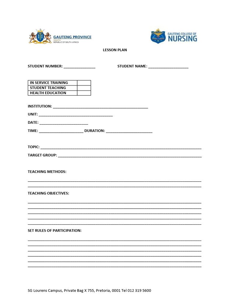 Health Education Lesson Plan Template | PDF | Teaching | Learning