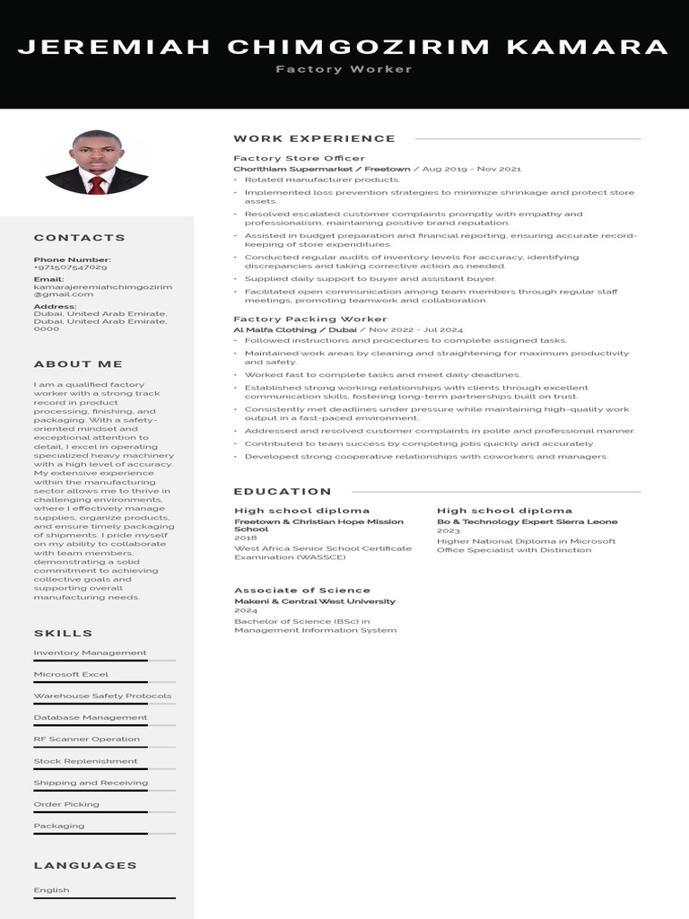 FACTORY WORKER CV PDF visual data 6