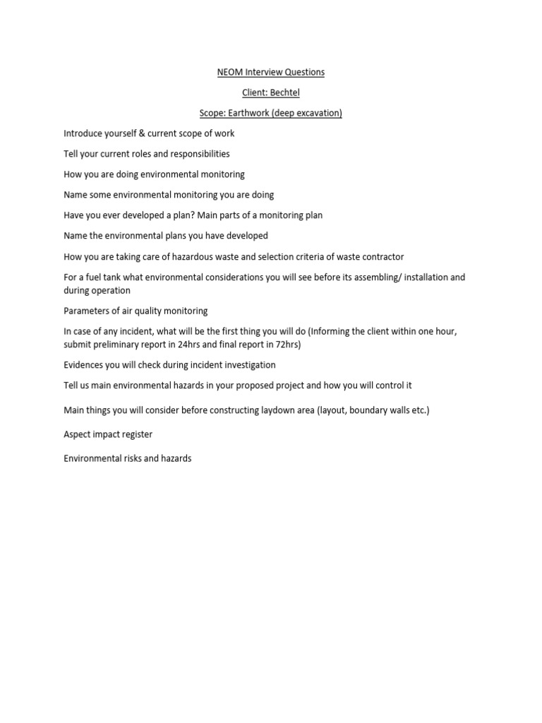 Neom Interview Questions | PDF