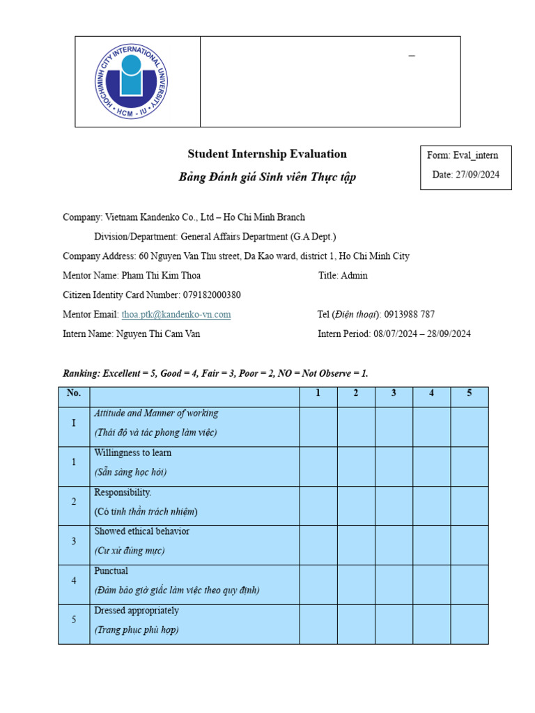 Evaluation Form | PDF | Vietnam