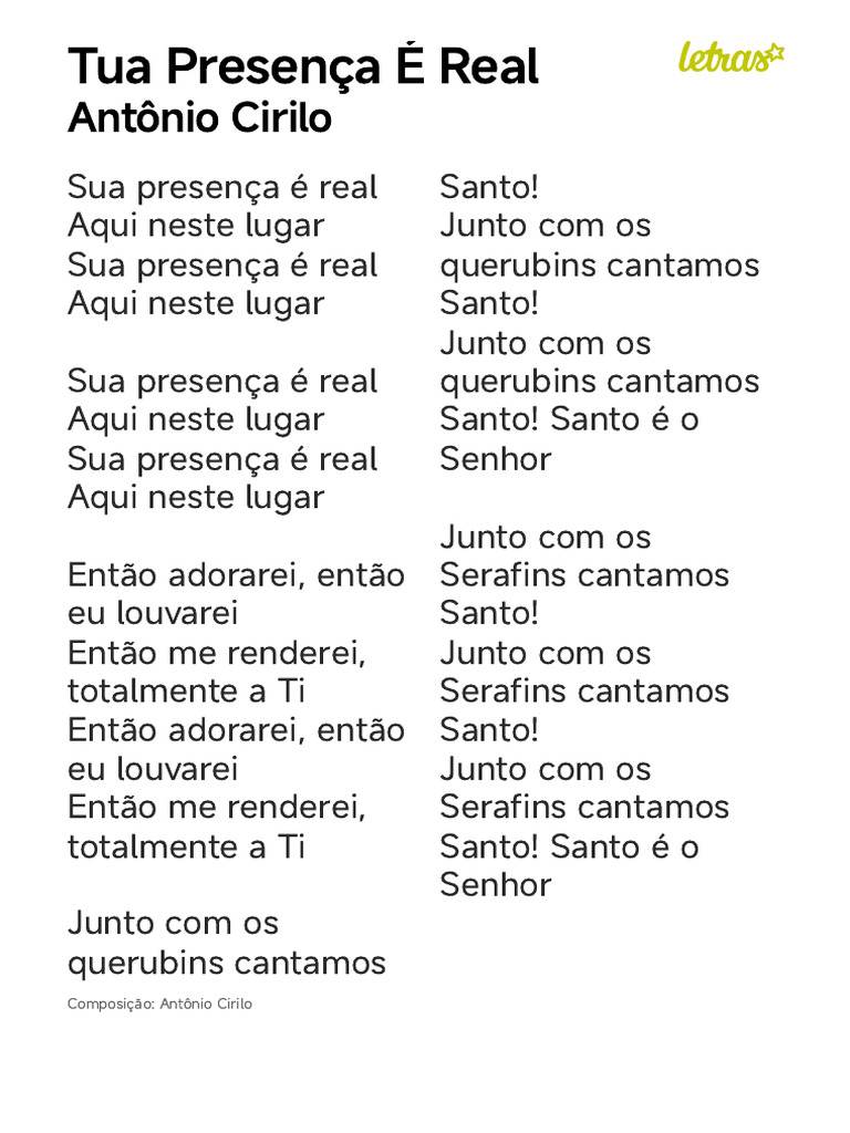 TUA PRESENÇA É REAL - Antônio Cirilo (Impressão) | PDF