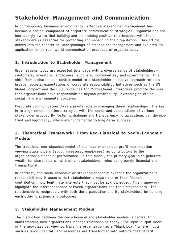 Stakeholder Management And Communication Pdf