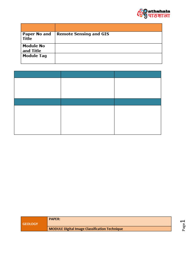 Paper No and Title Remote Sensing and GIS Module No and Title Module ...