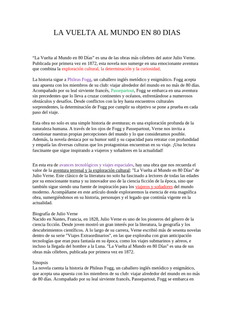 La Vuelta Al Mundo en 80 Dias | PDF