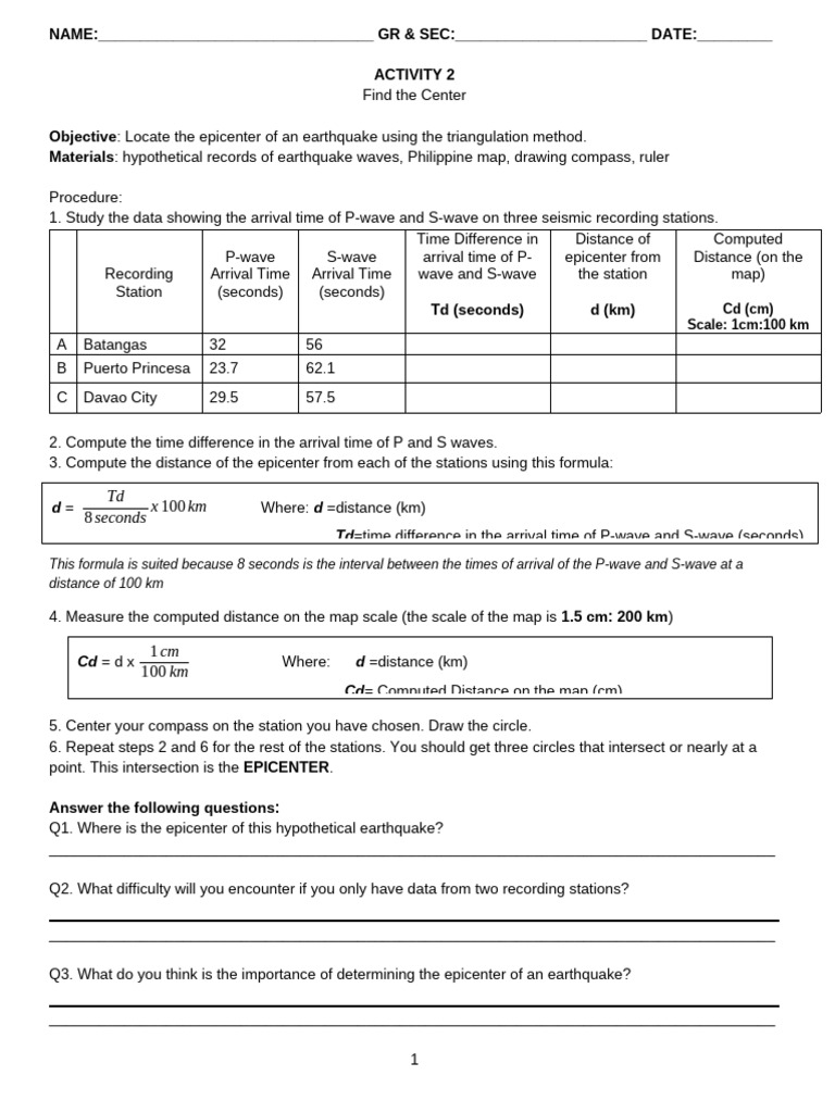 Earth science activity2 find the center pdf
