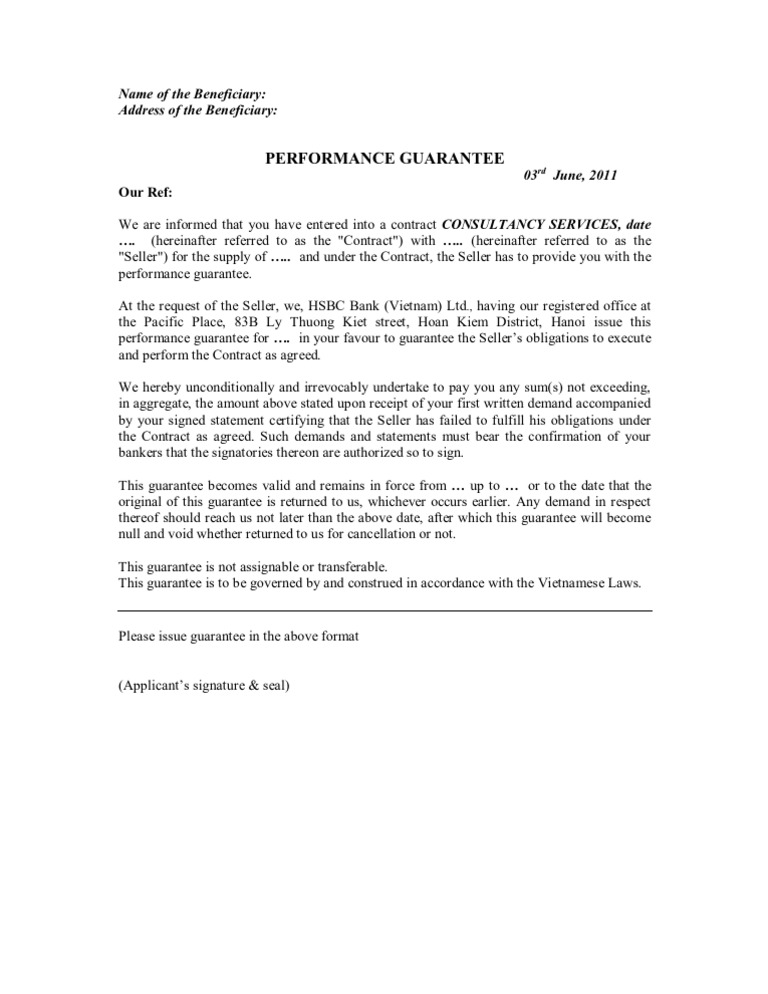 Bank Guarantee Sample