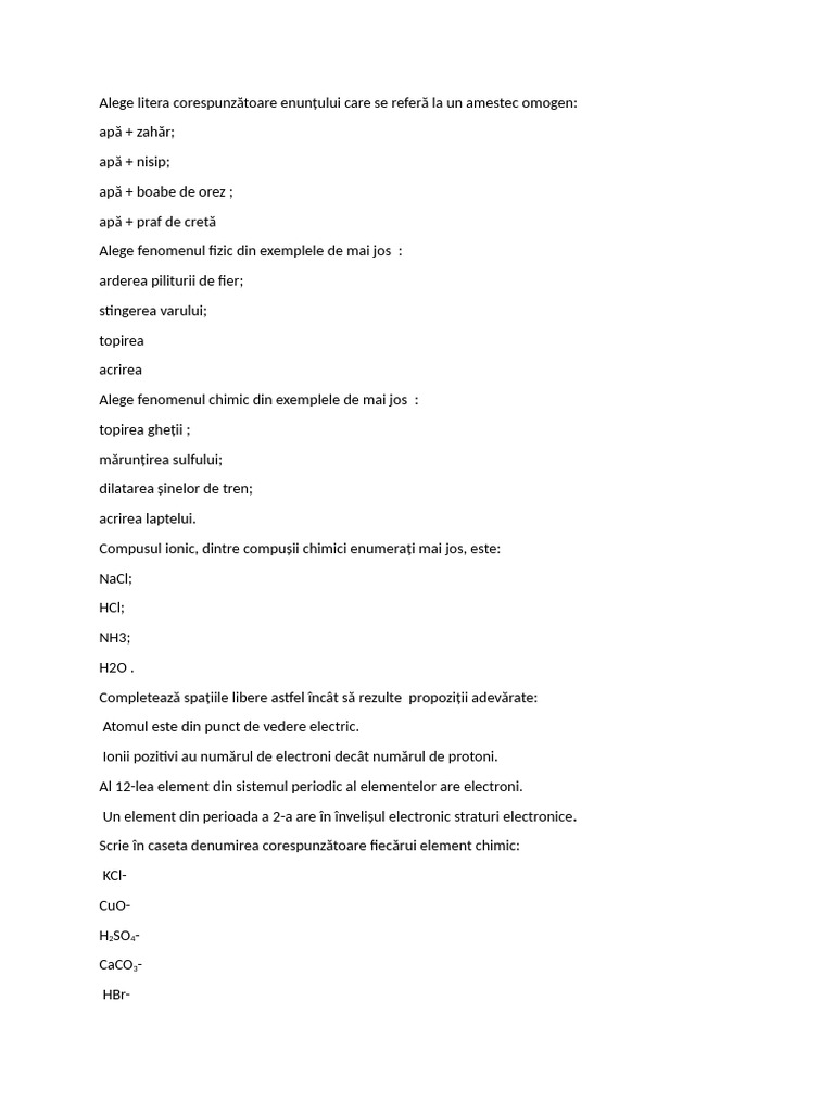 Test Initial Chimie VIII 5 | PDF