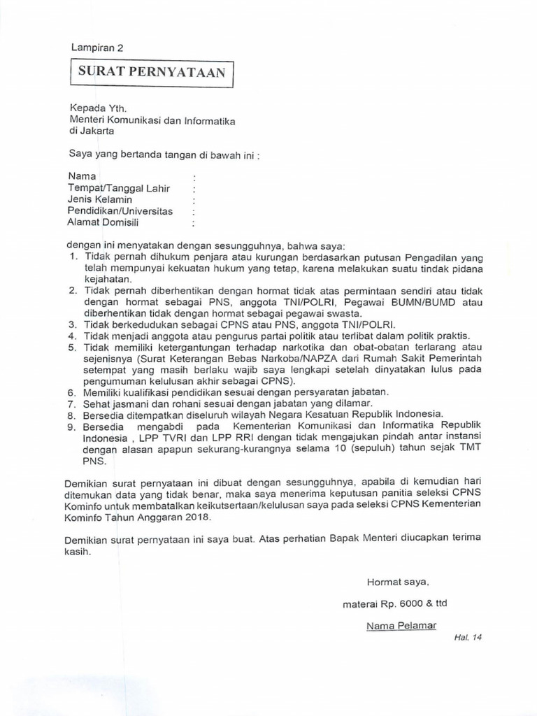 Contoh Surat Pernyataan Pdf Pdf