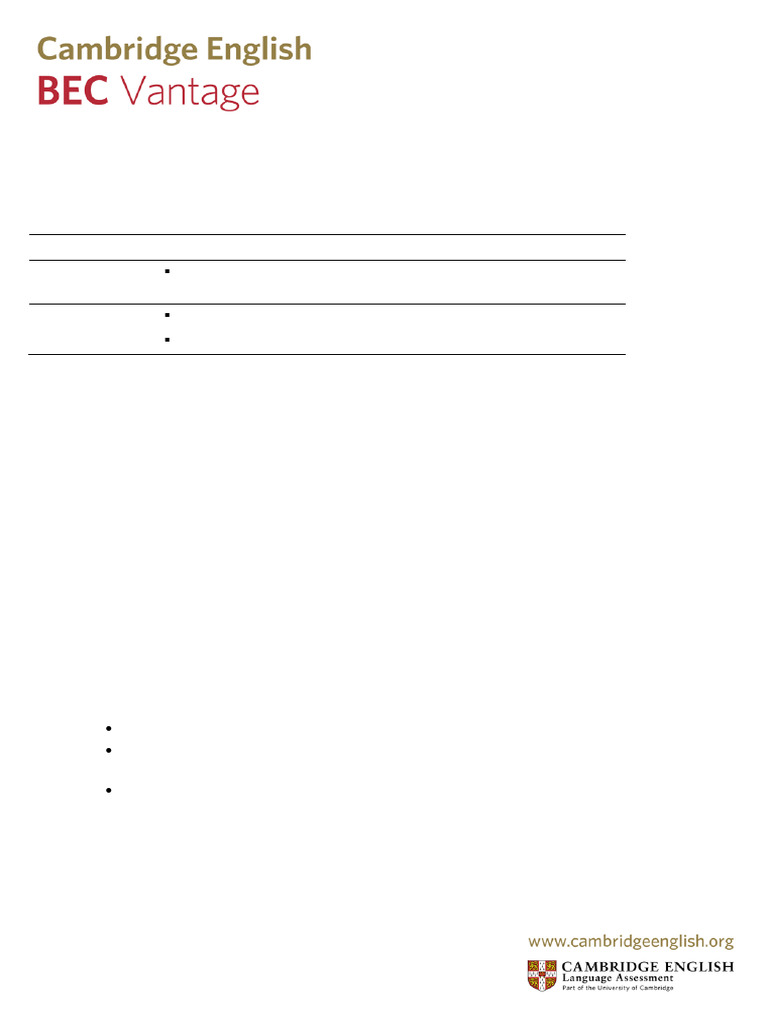 Cambridge English Business Vantage Bec Vantage Speaking Part 1 | PDF
