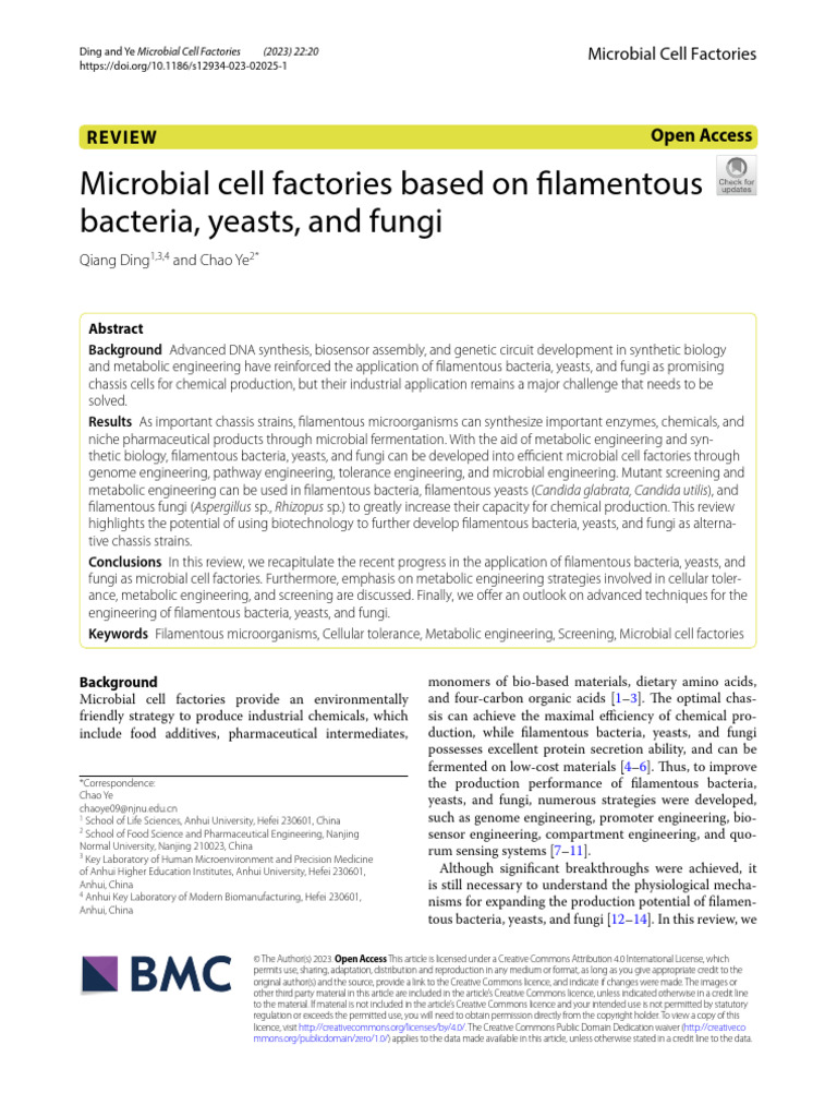 Microbial Cell Factories Based On Filamentous Bacteria, Yeasts, and ...