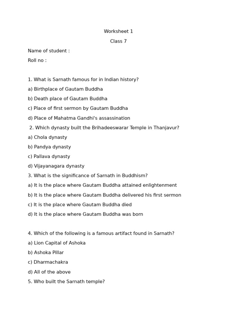 Class 7 Worksheet 1 | PDF