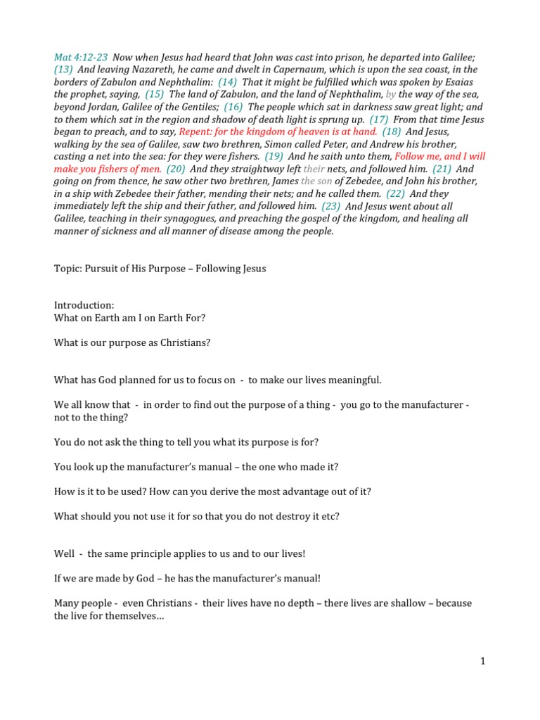 Jesus Calls His Disciples to Follow Him | PDF | Disciple (Christianity ...