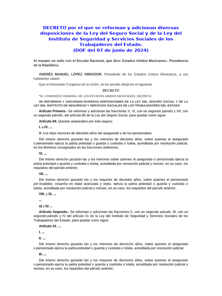 Decreto Por El Que Se Reforman y Adicionan Diversa | PDF