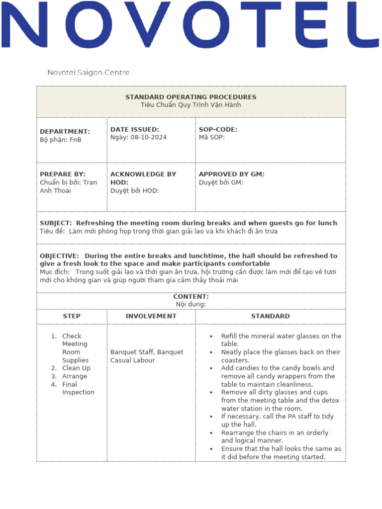 Meeting Room Refresh SOP Guide | PDF