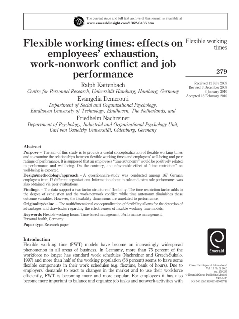 Flexible Working Times Effects On Employee Exhaustion Non Work Conflic ...