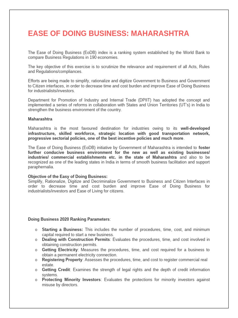 Maharashtra Ease of Doing Business Guide | PDF | Taxes | Business