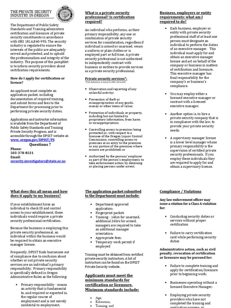 Establishment Private Security Information | PDF | Certification ...