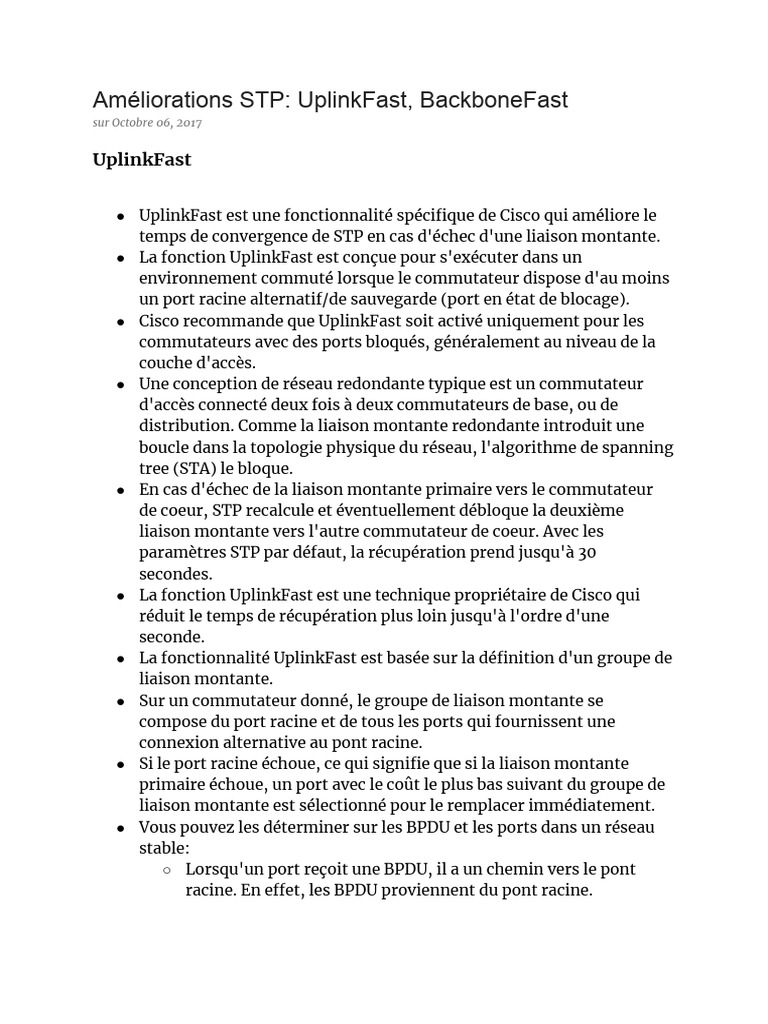 Améliorations STP - UplinkFast, BackboneFast | PDF | Computer Standards ...