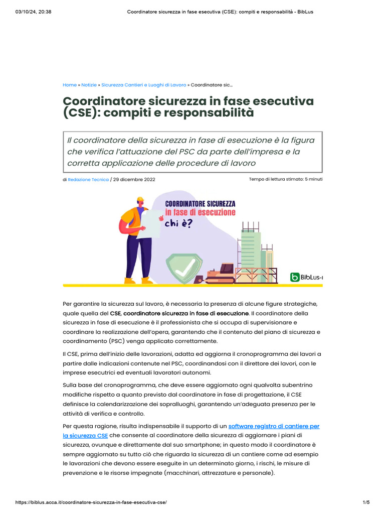 Coordinatore Sicurezza in Fase Esecutiva (CSE) - Compiti e ...