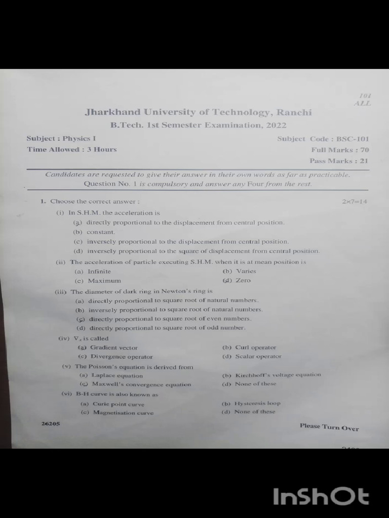 SnapSave - Io-Physics - Pyqs - B.tech - 1st Semester - JUT ?? | PDF