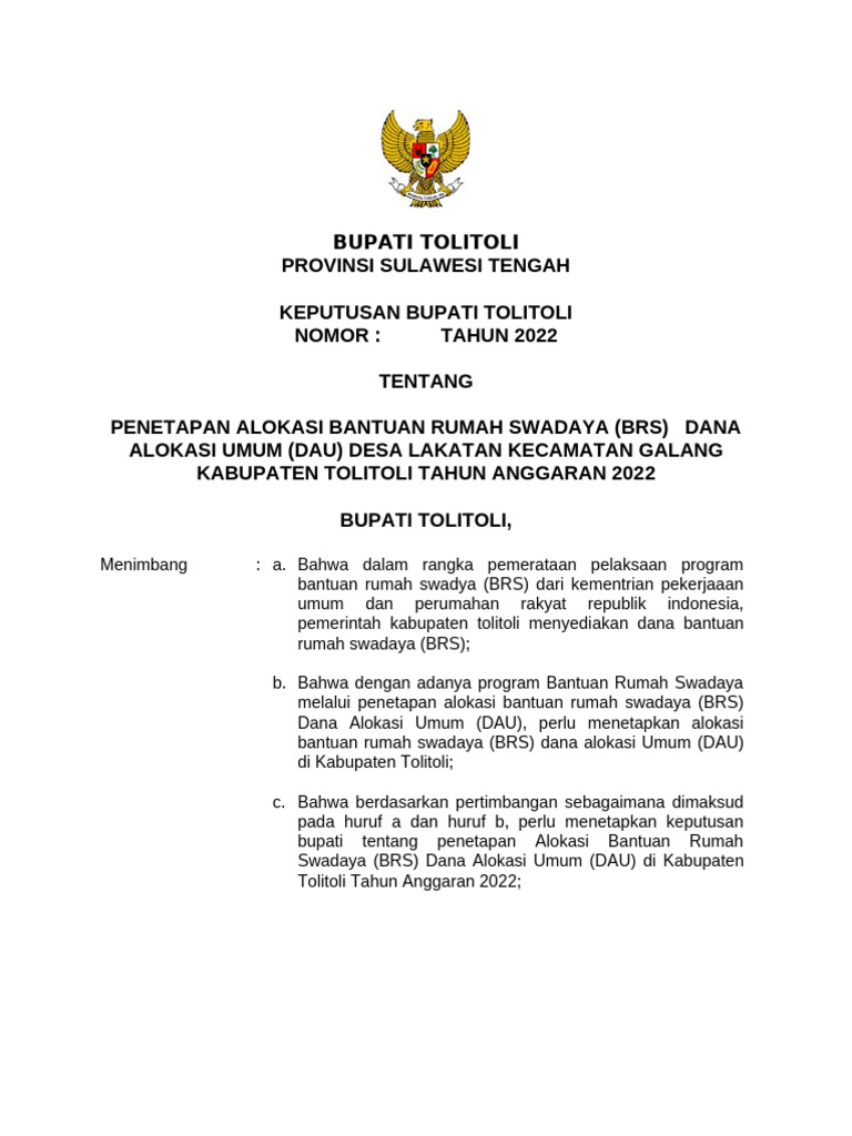 SK BUPATI TOLITOLI BRS Lakatan | PDF