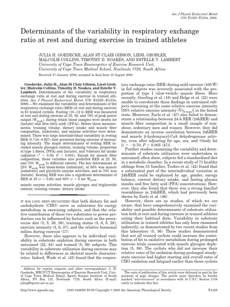 Determinants of The Variability in Respiratory Exchange Ratio at Rest ...