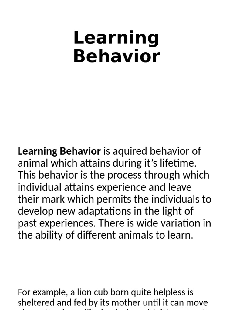 Learning Behavior | PDF | Learning | Classical Conditioning