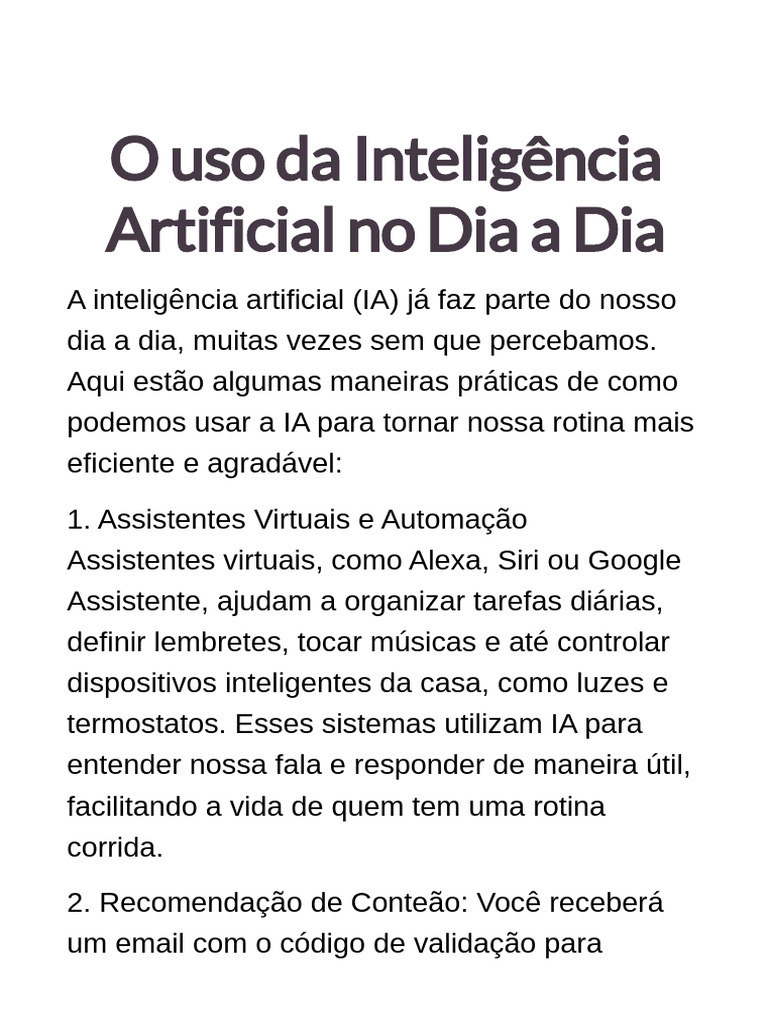 O Uso Da Inteligência Artificial No Dia A Dia - 241007 - 111708 | PDF