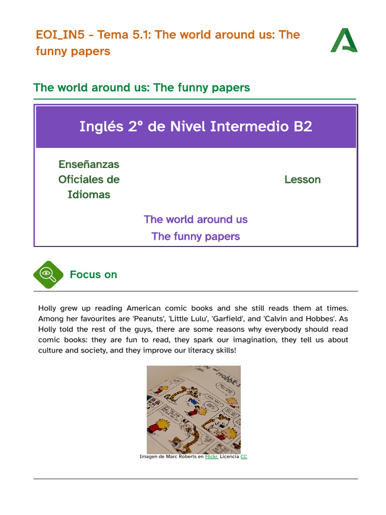 Inglés 2º de Nivel Intermedio B2: The World Around Us: The Funny Papers ...