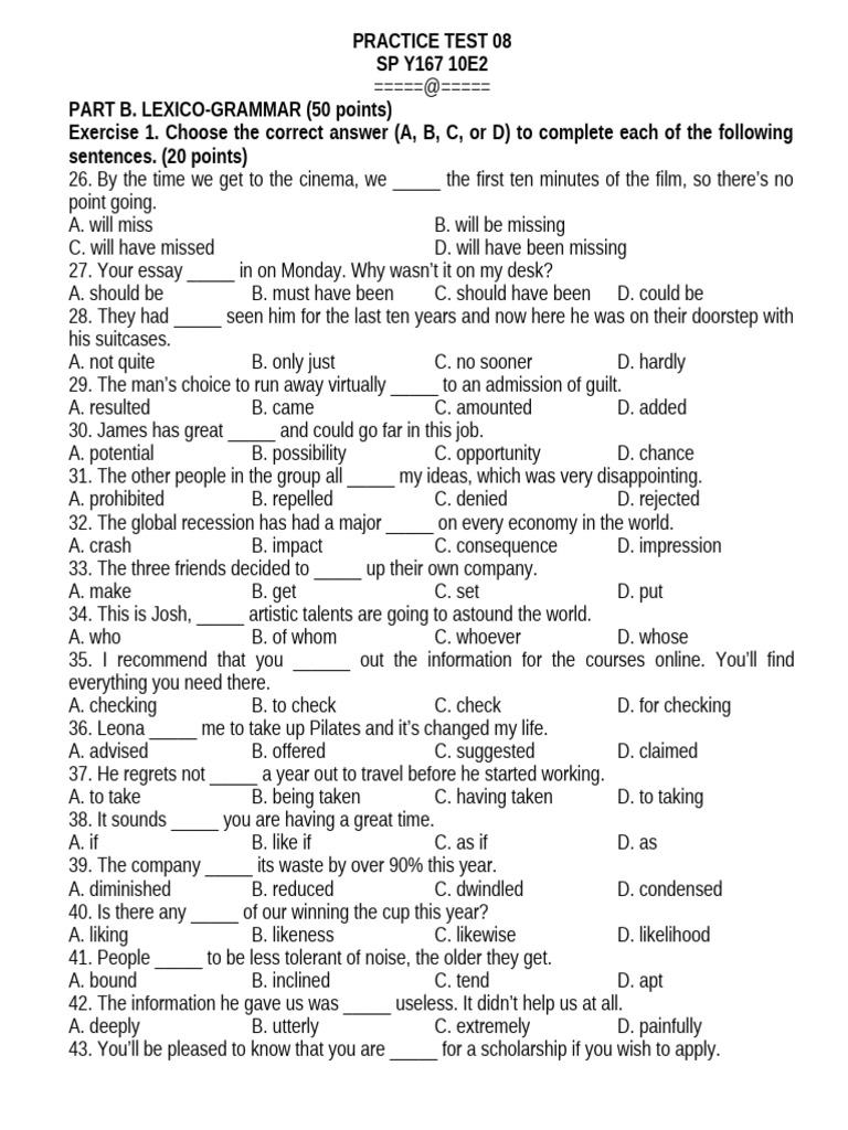 Practice Test 08 Y167sp 10e2 | PDF