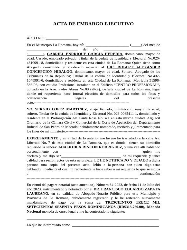Acta-de-Embargo-Ejecutivo (Modelo-Tarea) R.C | PDF | República ...