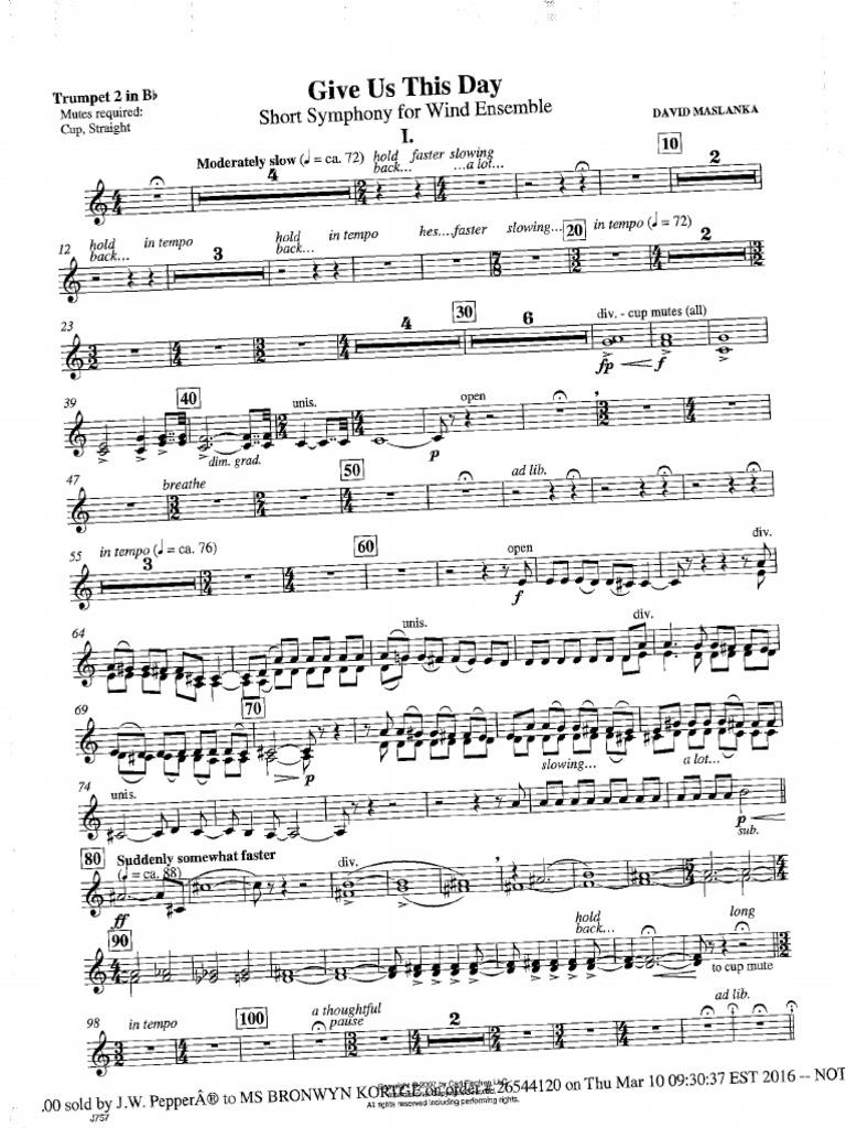 Give us this day trumpet 2 pdf
