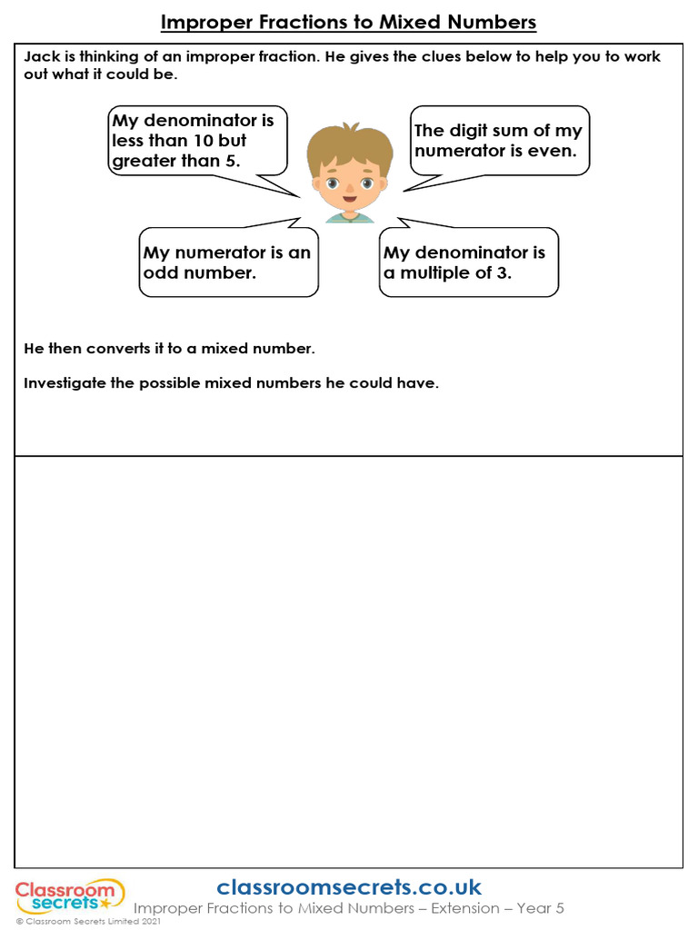 Year5ImproperFractionstoMixedNumbersMathsRecoveryExtension PDF