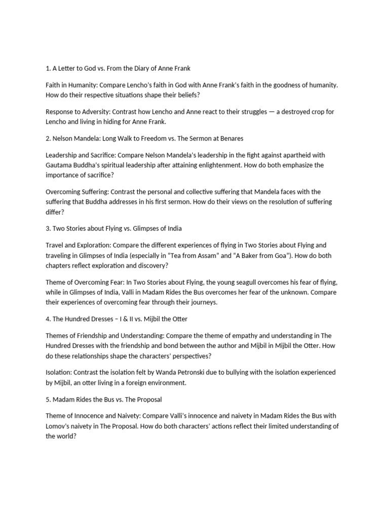 Compare and contrast questions class 10 pdf