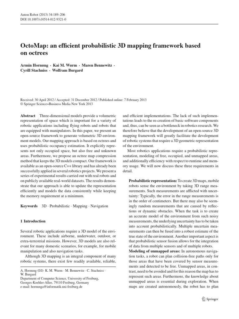 Octomap: An Efficient Probabilistic 3D Mapping Framework Based On ...