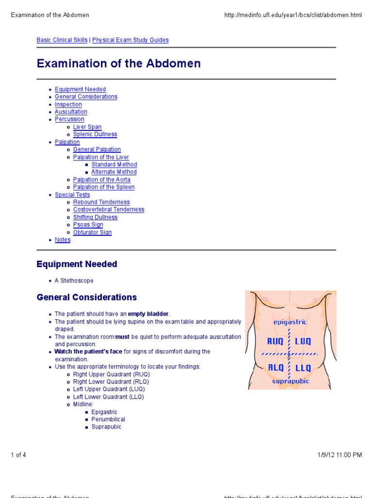 Examination of the Abdomen Abdomen Physical Examination
