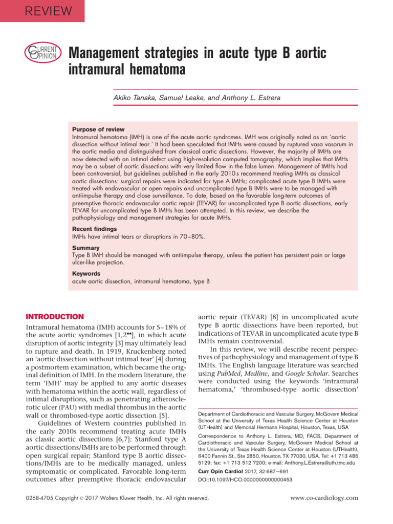2017 Management Strategies in Acute Type B Aortic Intramural Hematoma | PDF